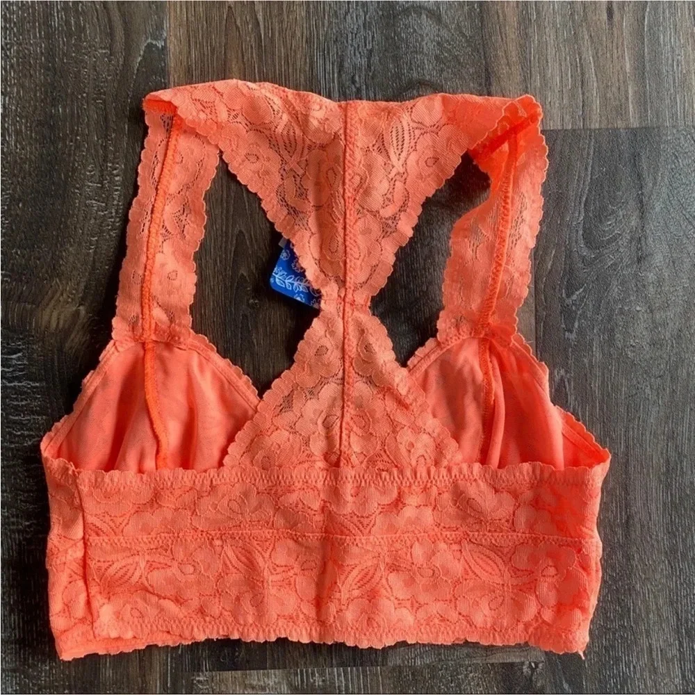 Free People Galloon Lace Halter Bra Light Orange NWT S